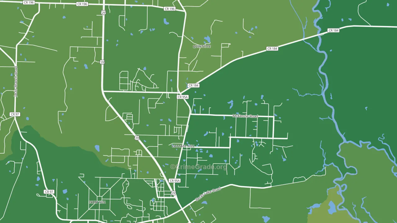 Cottage Hill, FL Map of Vehicle Theft Rates