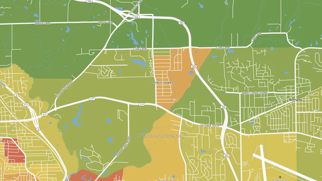 Cottage Hills, IL Map of Vehicle Theft Rates