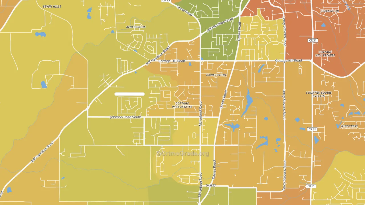 Cottage Park, Mobile, AL Map of Vehicle Theft Rates