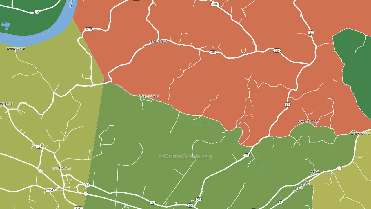 Cottageville, KY Map of Vehicle Theft Rates