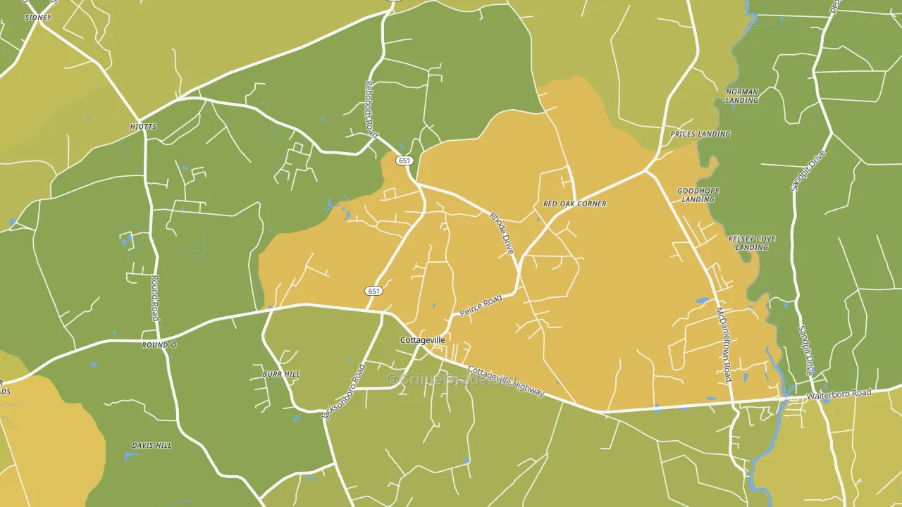 Cottageville, SC Map of Vehicle Theft Rates