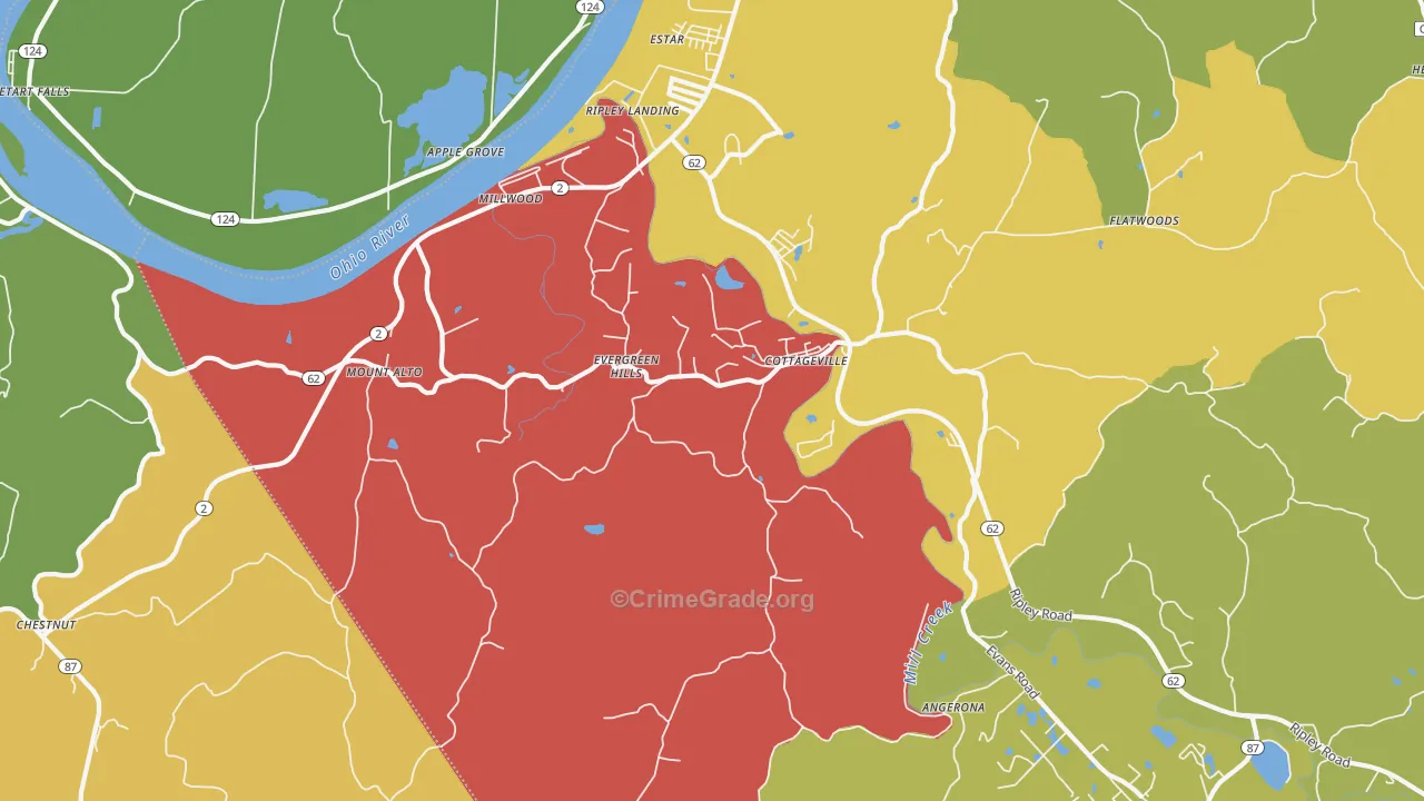 Cottageville, WV Map of Vehicle Theft Rates