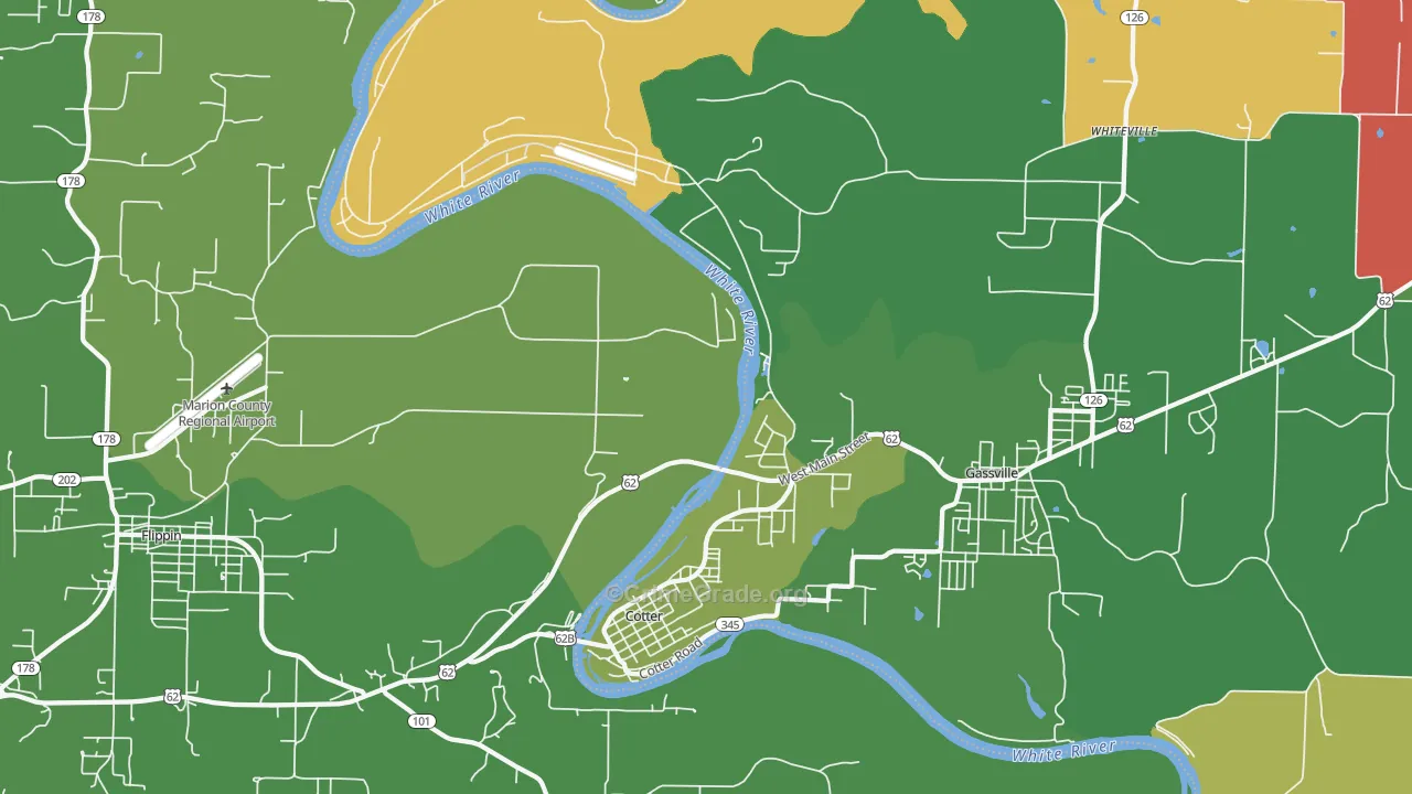 Cotter, AR Map of Vehicle Theft Rates