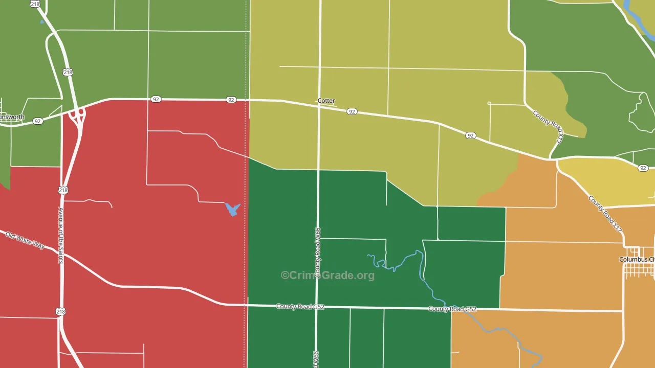 Cotter, IA Map of Vehicle Theft Rates