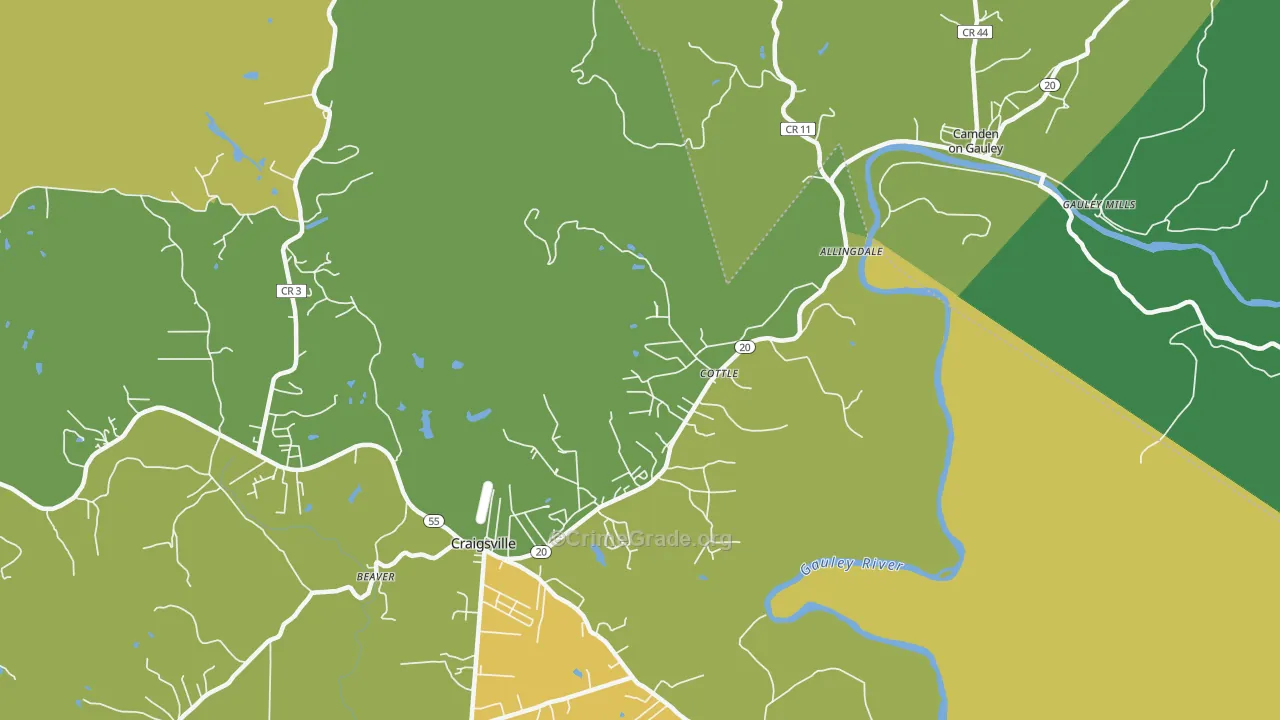 Cottle, WV Map of Vehicle Theft Rates