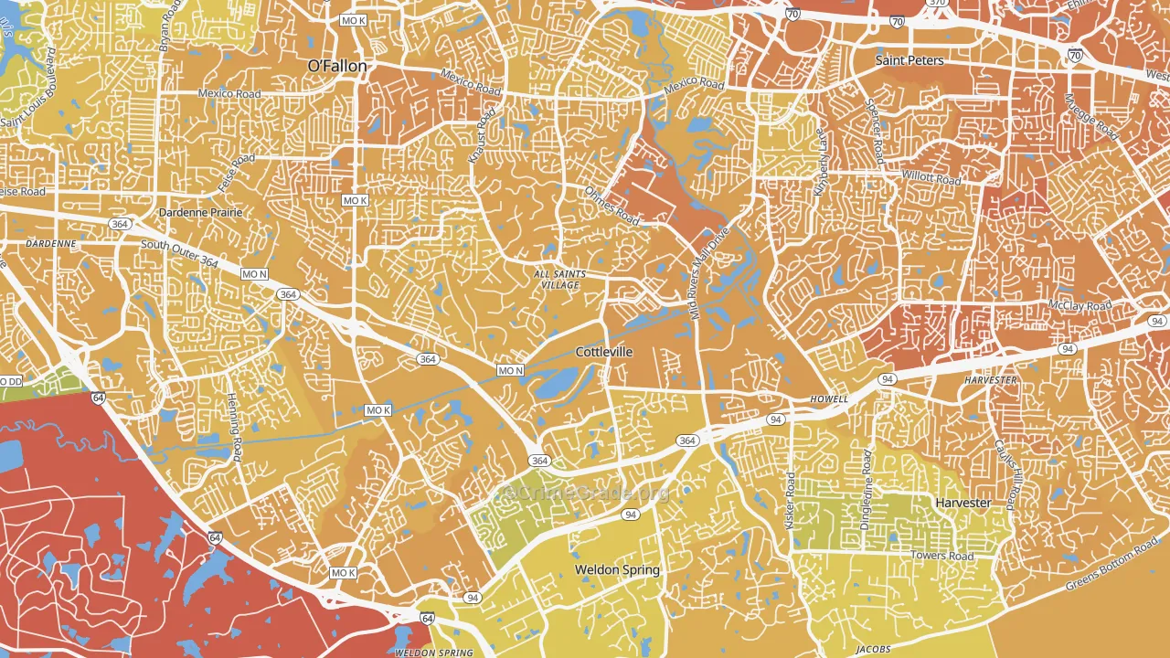 Cottleville, MO Map of Vehicle Theft Rates