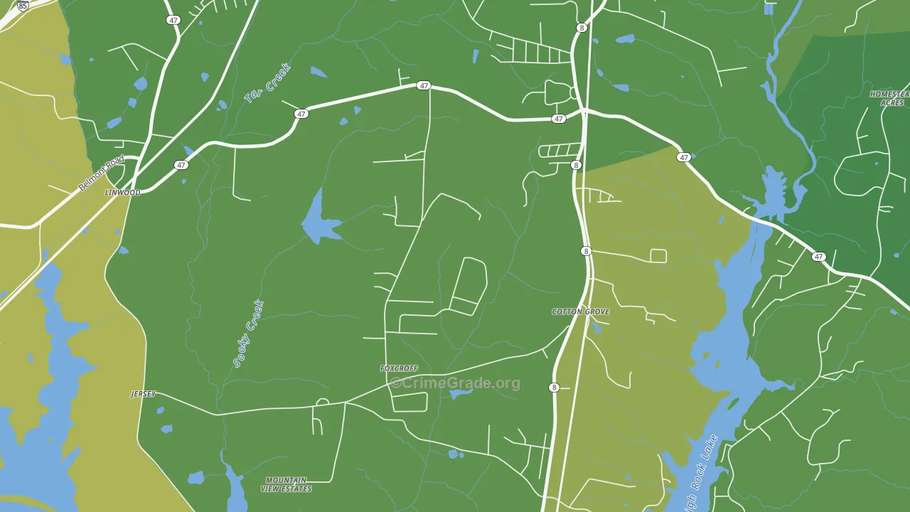 Cotton Grove, NC Map of Vehicle Theft Rates