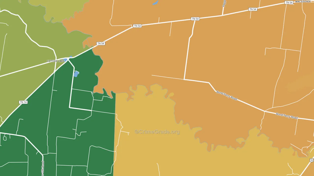 Cotton Lake, TN Map of Vehicle Theft Rates