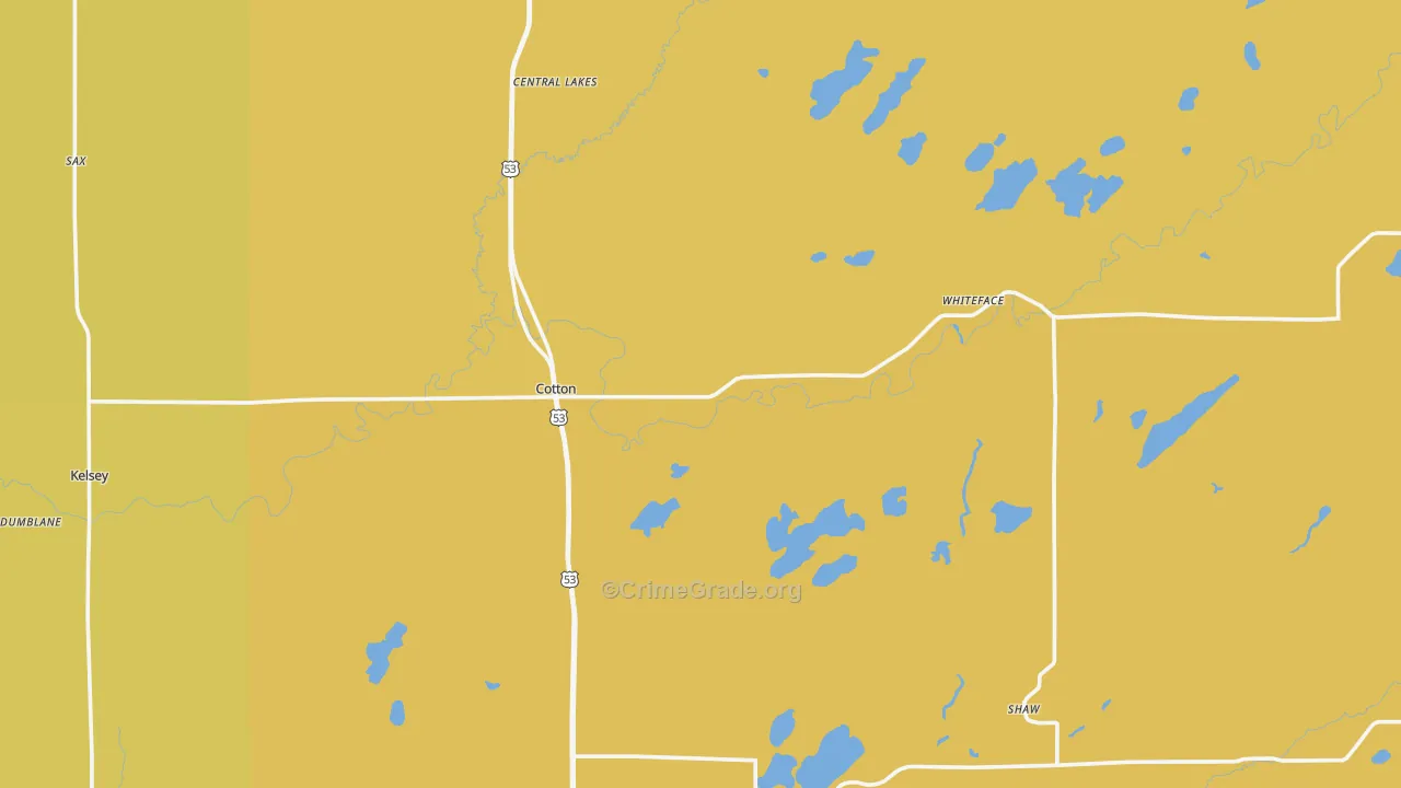 Cotton, MN Map of Vehicle Theft Rates