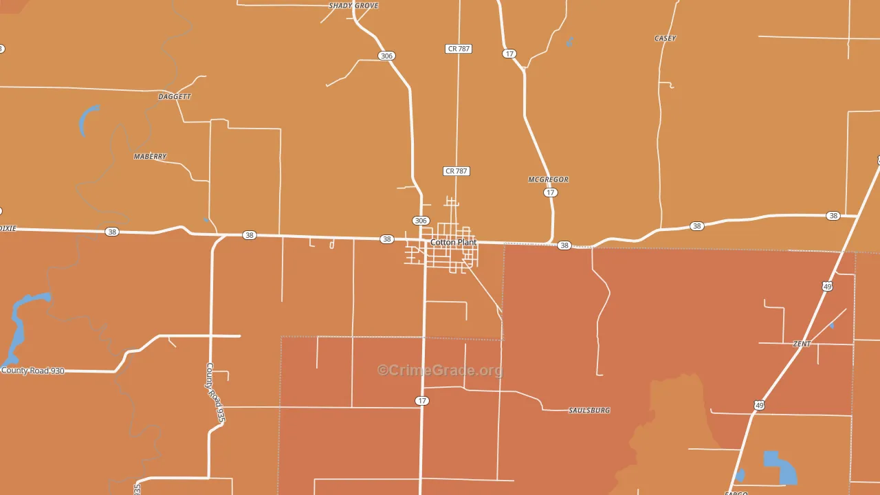 Cotton Plant, AR Map of Vehicle Theft Rates