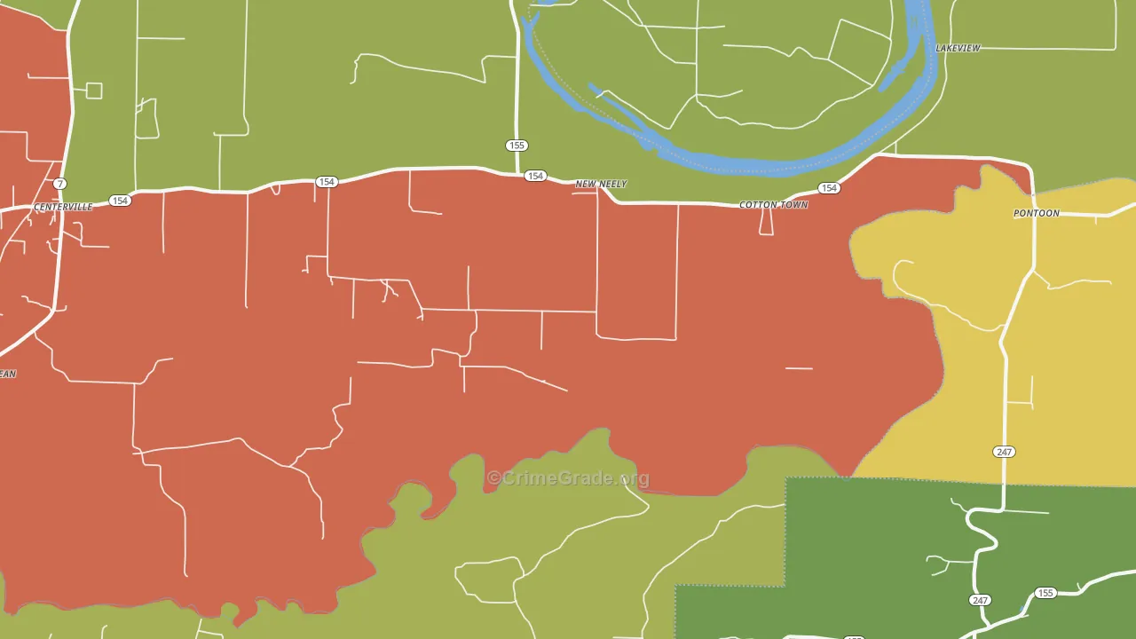 Cotton Town, AR Map of Vehicle Theft Rates