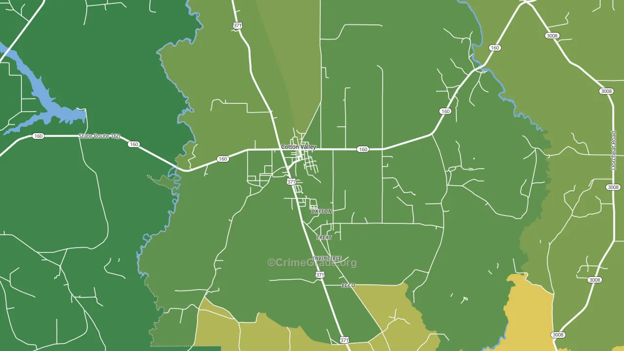 Cotton Valley, LA Map of Vehicle Theft Rates