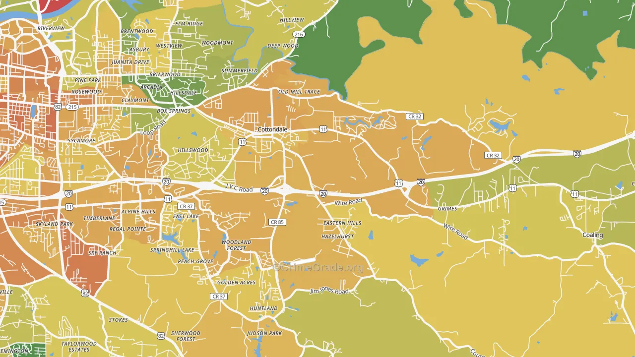 Cottondale, AL Map of Vehicle Theft Rates