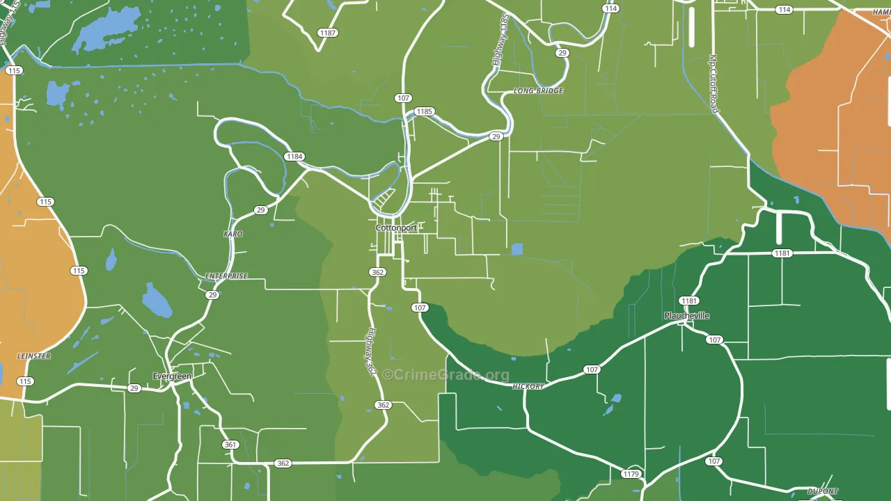Cottonport, LA Map of Vehicle Theft Rates