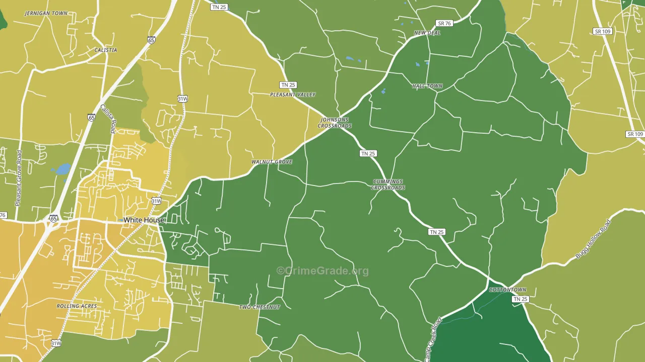 Cottontown, TN Map of Vehicle Theft Rates
