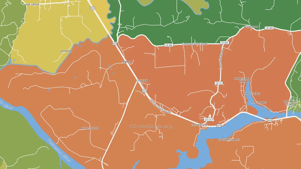 Cottonville, AL Map of Vehicle Theft Rates