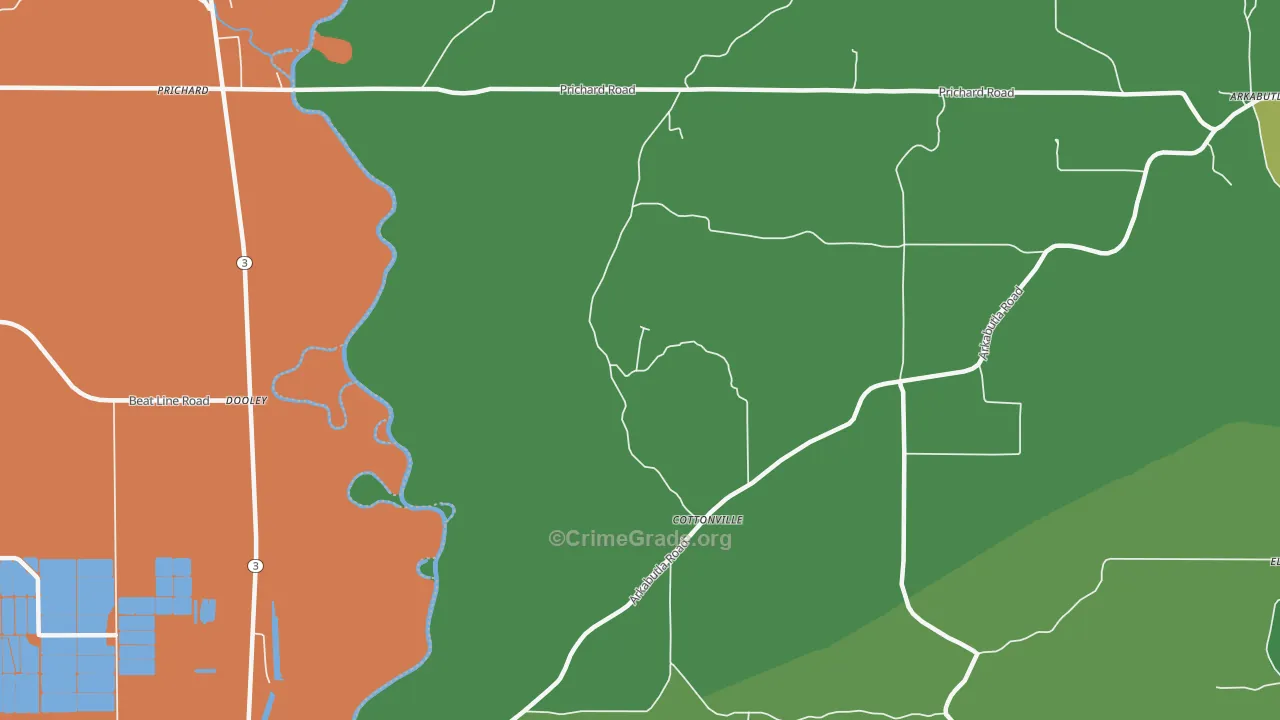 Cottonville, MS Map of Vehicle Theft Rates