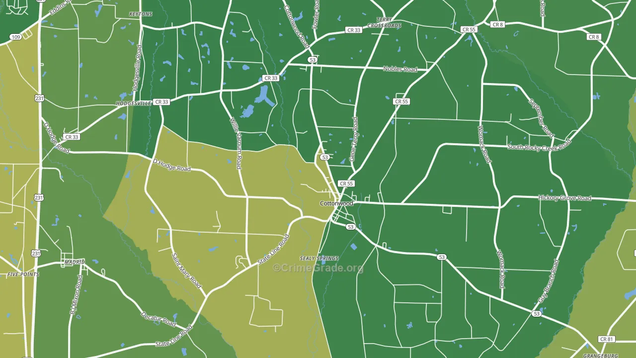 Cottonwood, AL Map of Vehicle Theft Rates