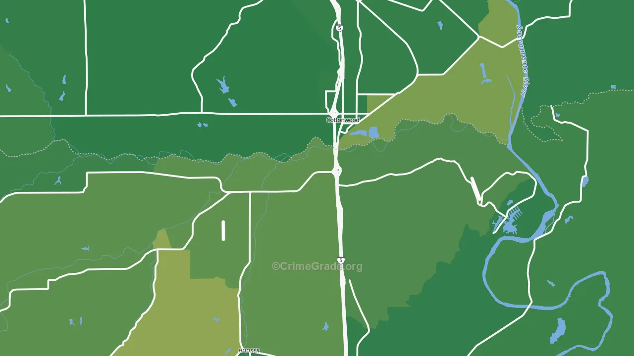 Cottonwood, CA Map of Vehicle Theft Rates