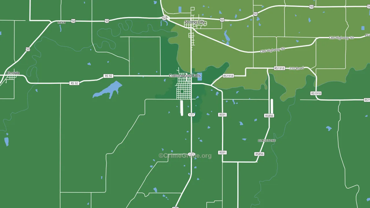 Cottonwood Falls, KS Map of Vehicle Theft Rates