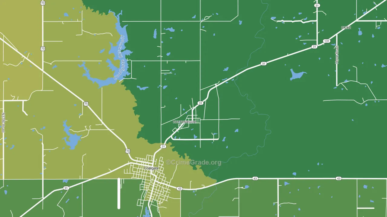 Cottonwood, OK Map of Vehicle Theft Rates