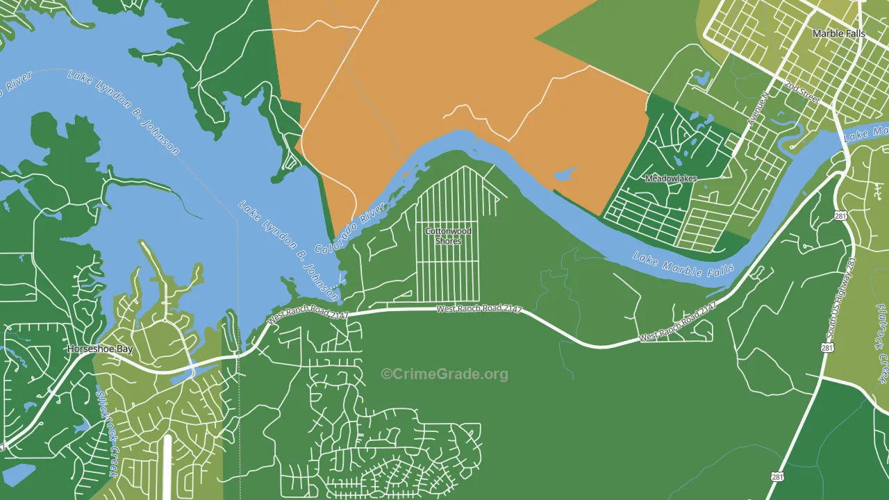 Cottonwood Shores, TX Map of Vehicle Theft Rates