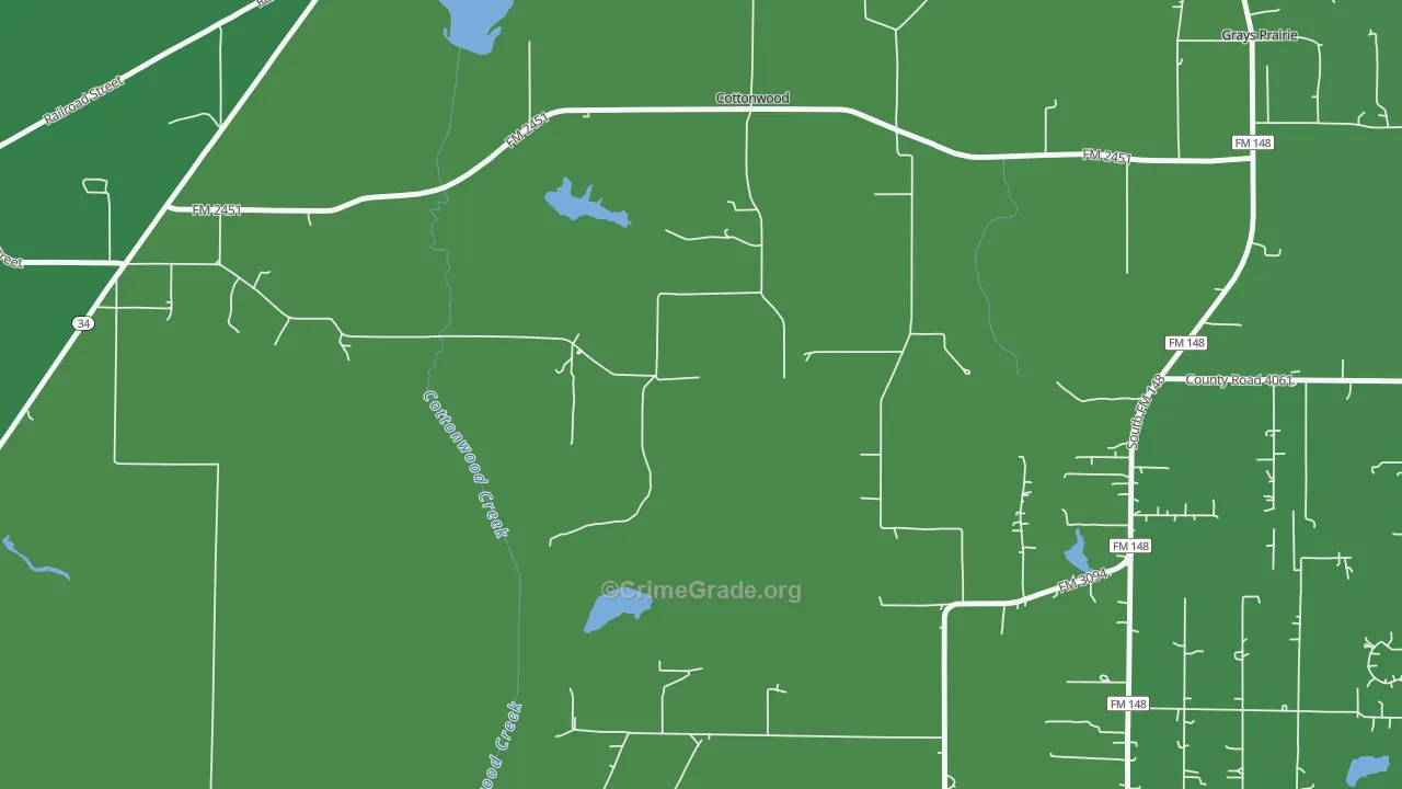 Cottonwood, TX Map of Vehicle Theft Rates