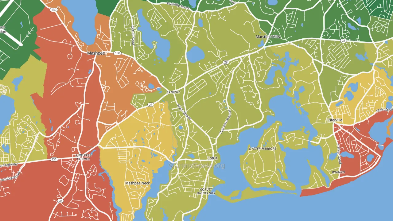 Cotuit, MA Map of Vehicle Theft Rates
