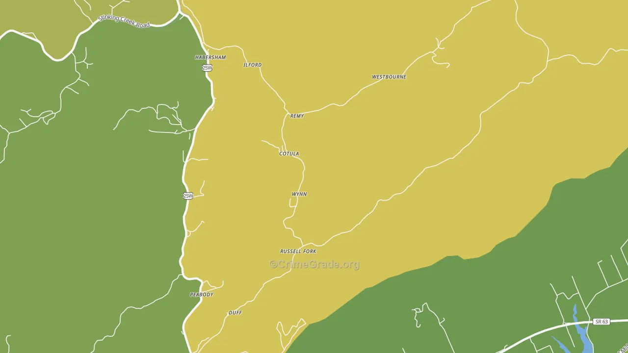 Cotula, TN Map of Vehicle Theft Rates