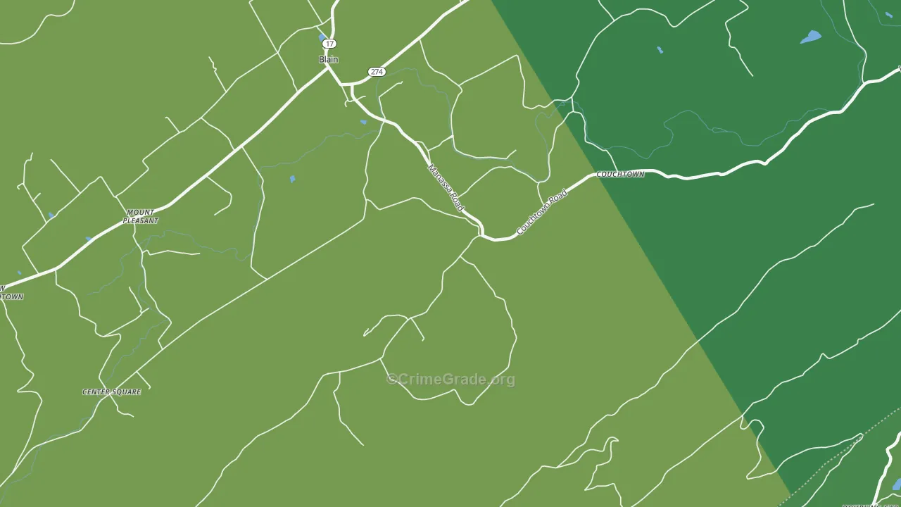 Couchtown, PA Map of Vehicle Theft Rates