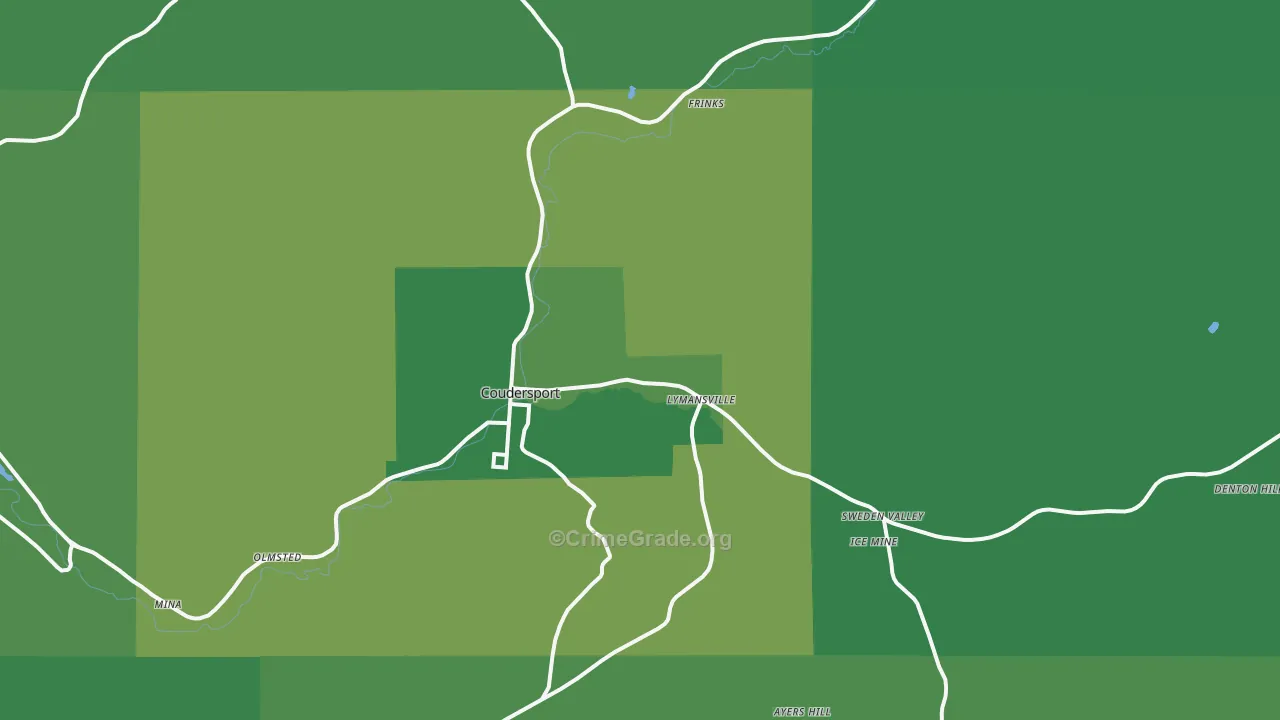 Coudersport, PA Map of Vehicle Theft Rates