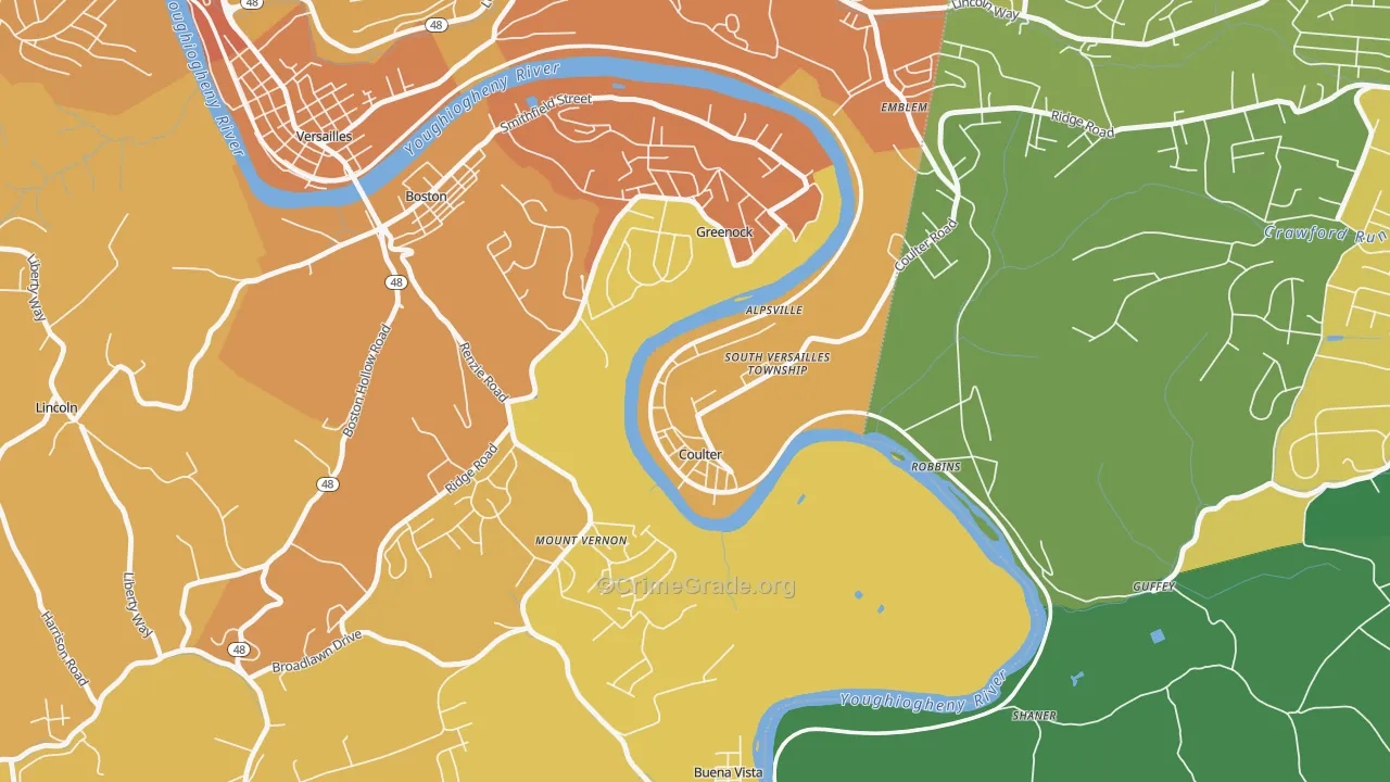 Coulters, PA Map of Vehicle Theft Rates