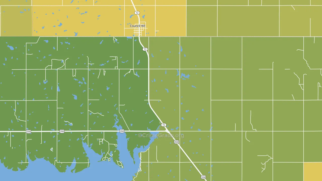 Council Hill, OK Map of Vehicle Theft Rates