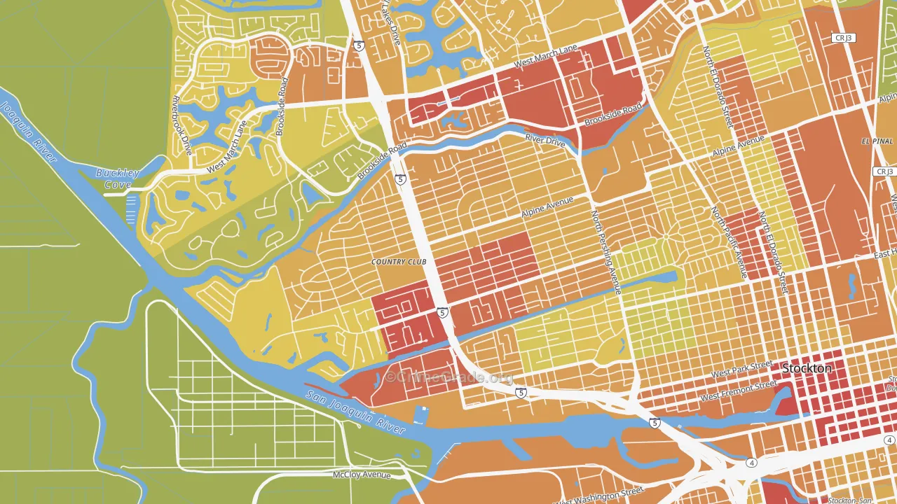 Country Club, CA Map of Vehicle Theft Rates