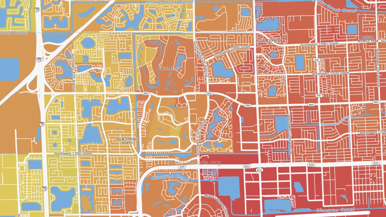 Country Club, FL Map of Vehicle Theft Rates