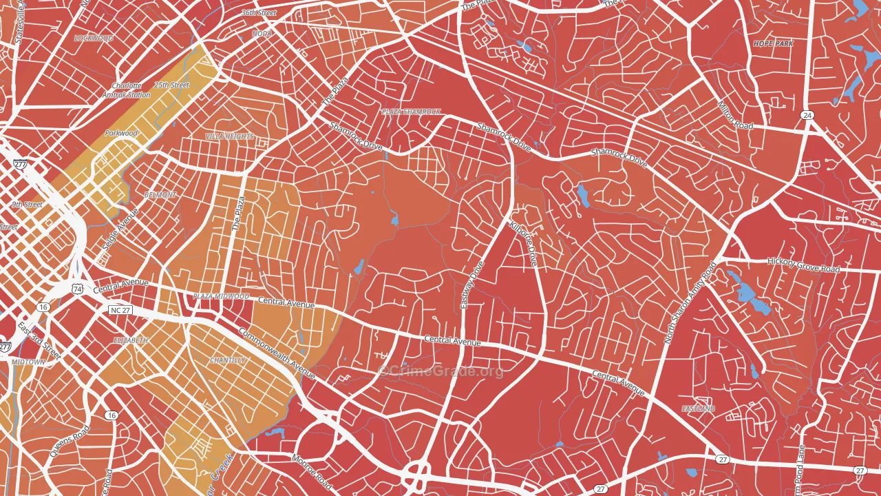 Country Club Heights, Charlotte, NC Map of Vehicle Theft Rates