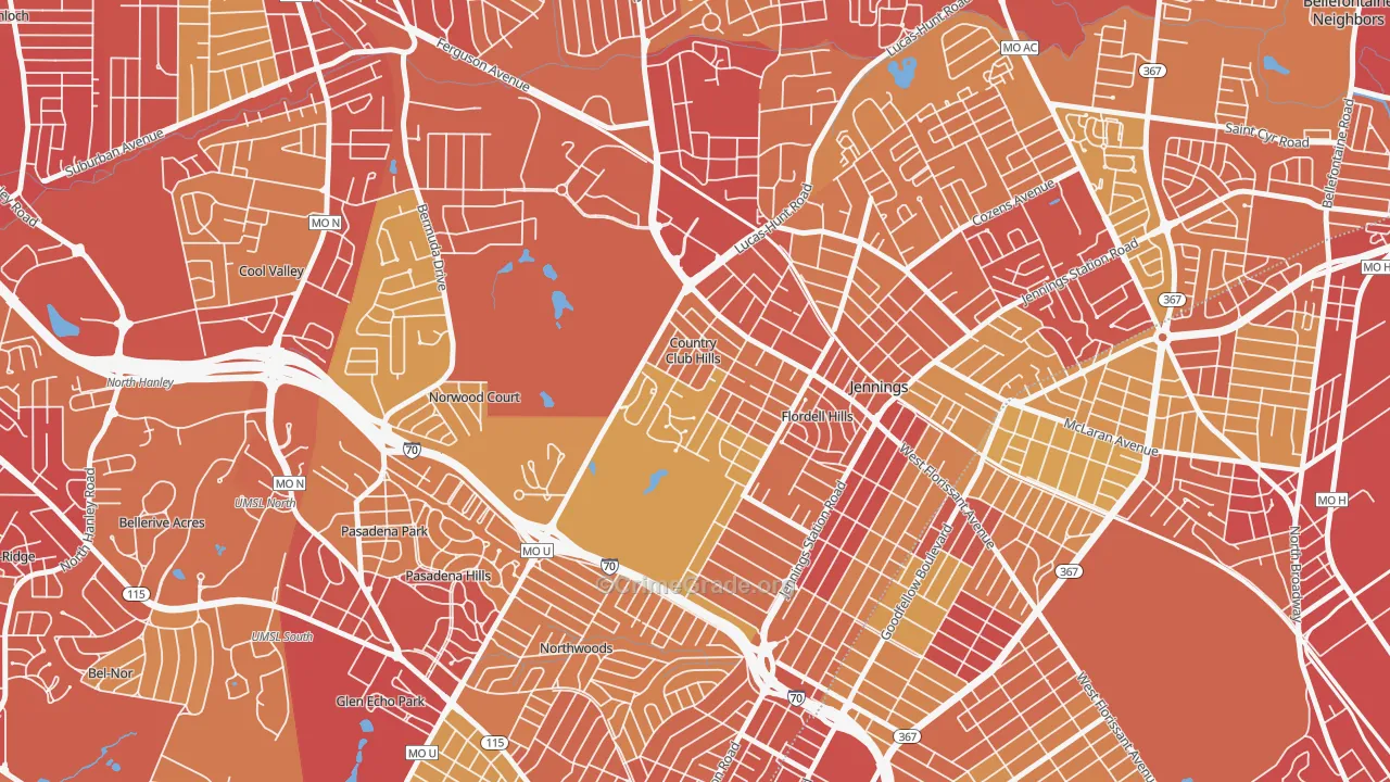 Country Club Hills, MO Map of Vehicle Theft Rates