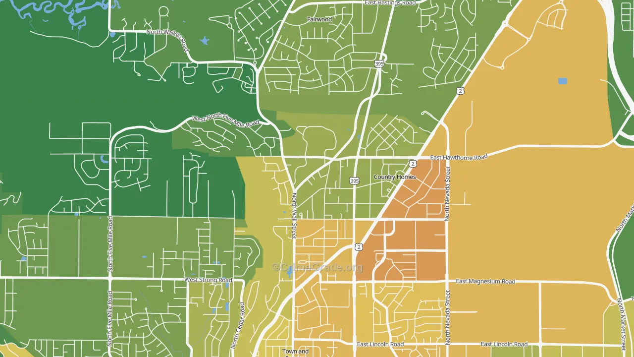 Country Homes, WA Map of Vehicle Theft Rates