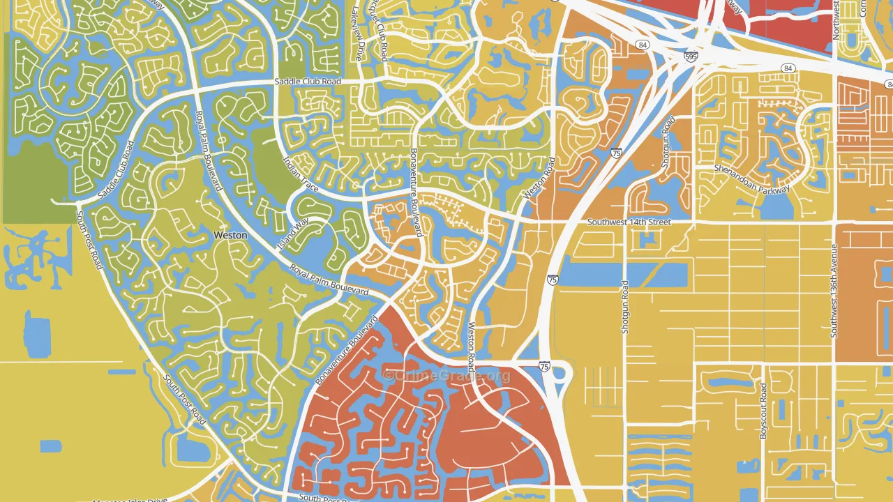 Country Isles, Weston, FL Map of Vehicle Theft Rates
