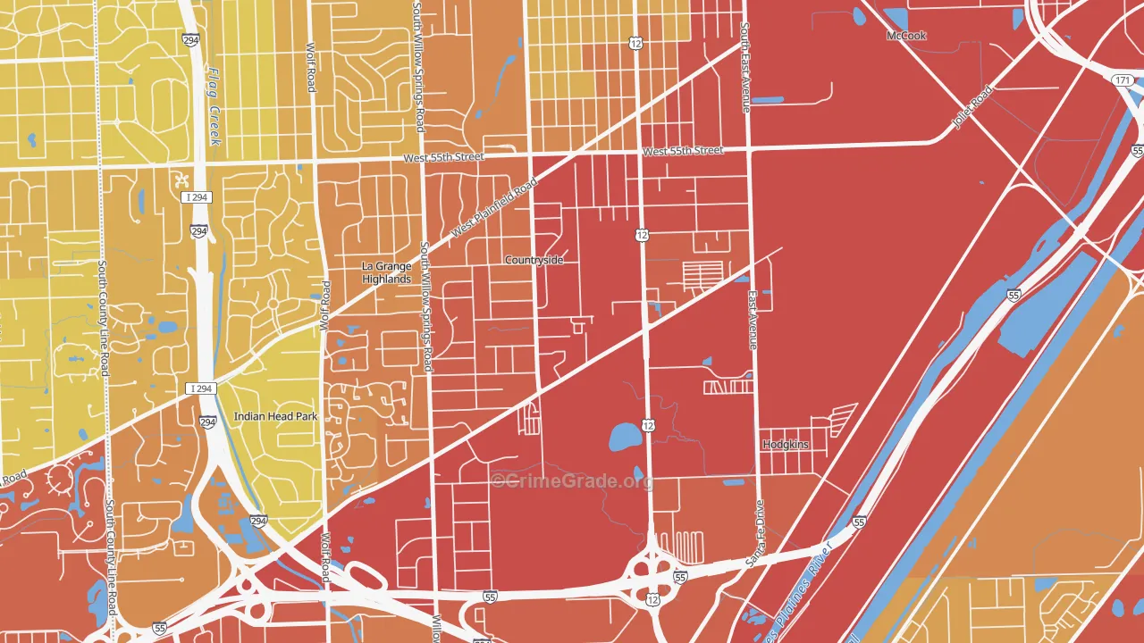Countryside, IL Map of Vehicle Theft Rates