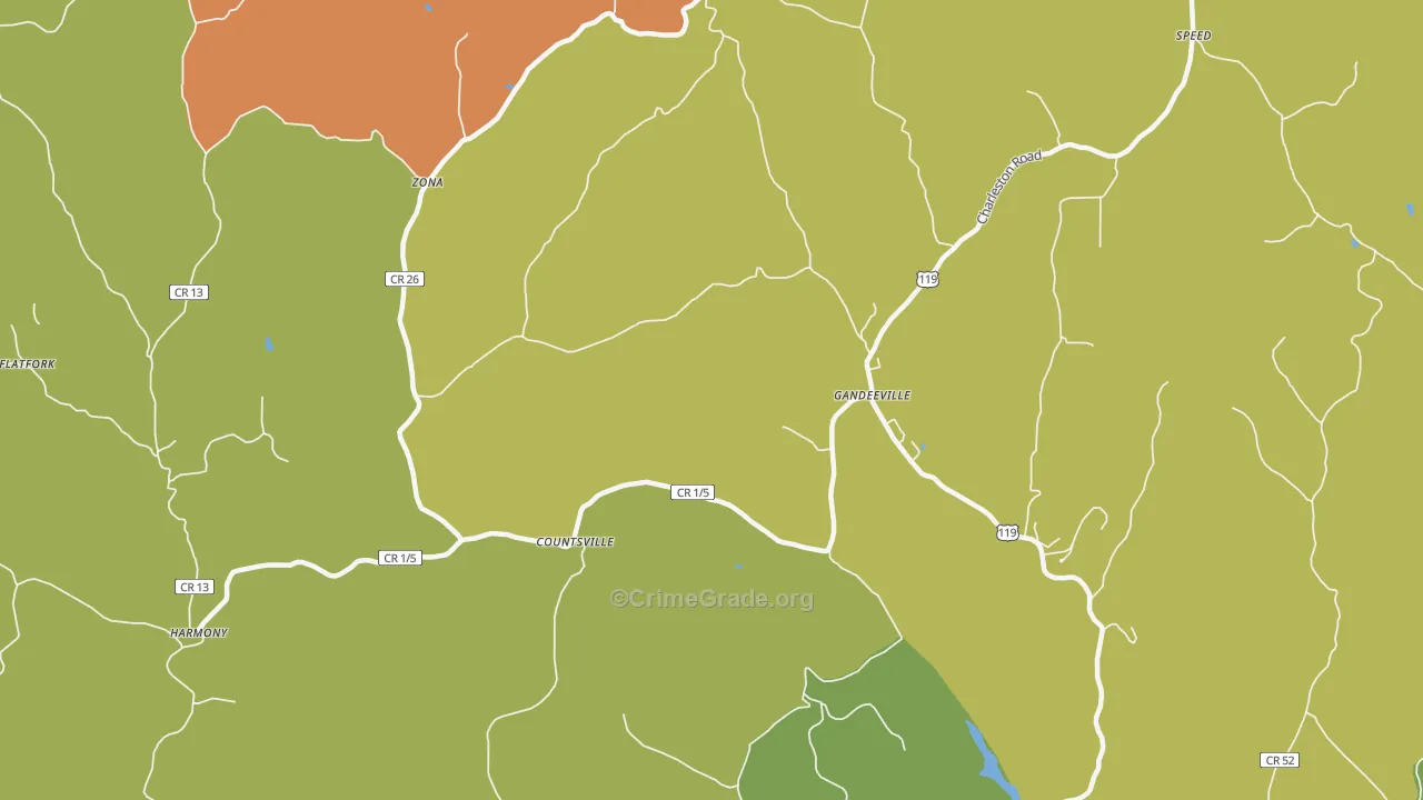 Countsville, WV Map of Vehicle Theft Rates