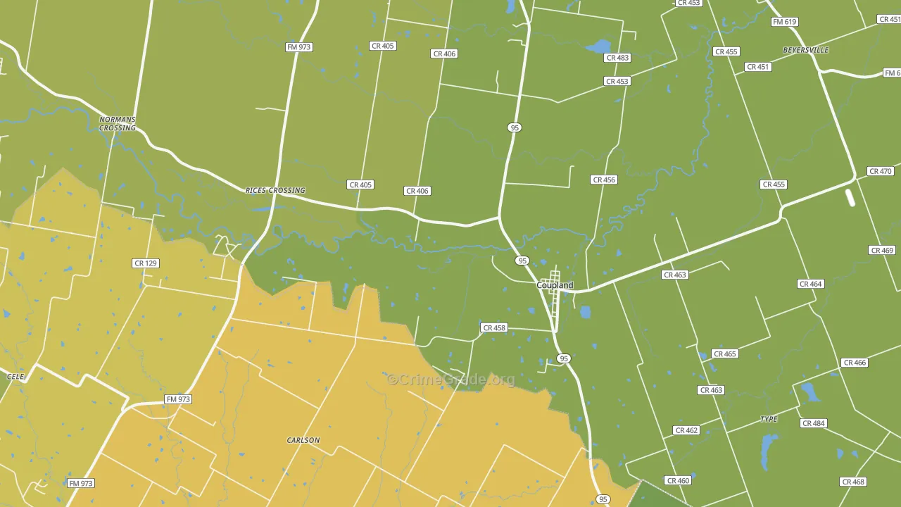Coupland, TX Map of Vehicle Theft Rates