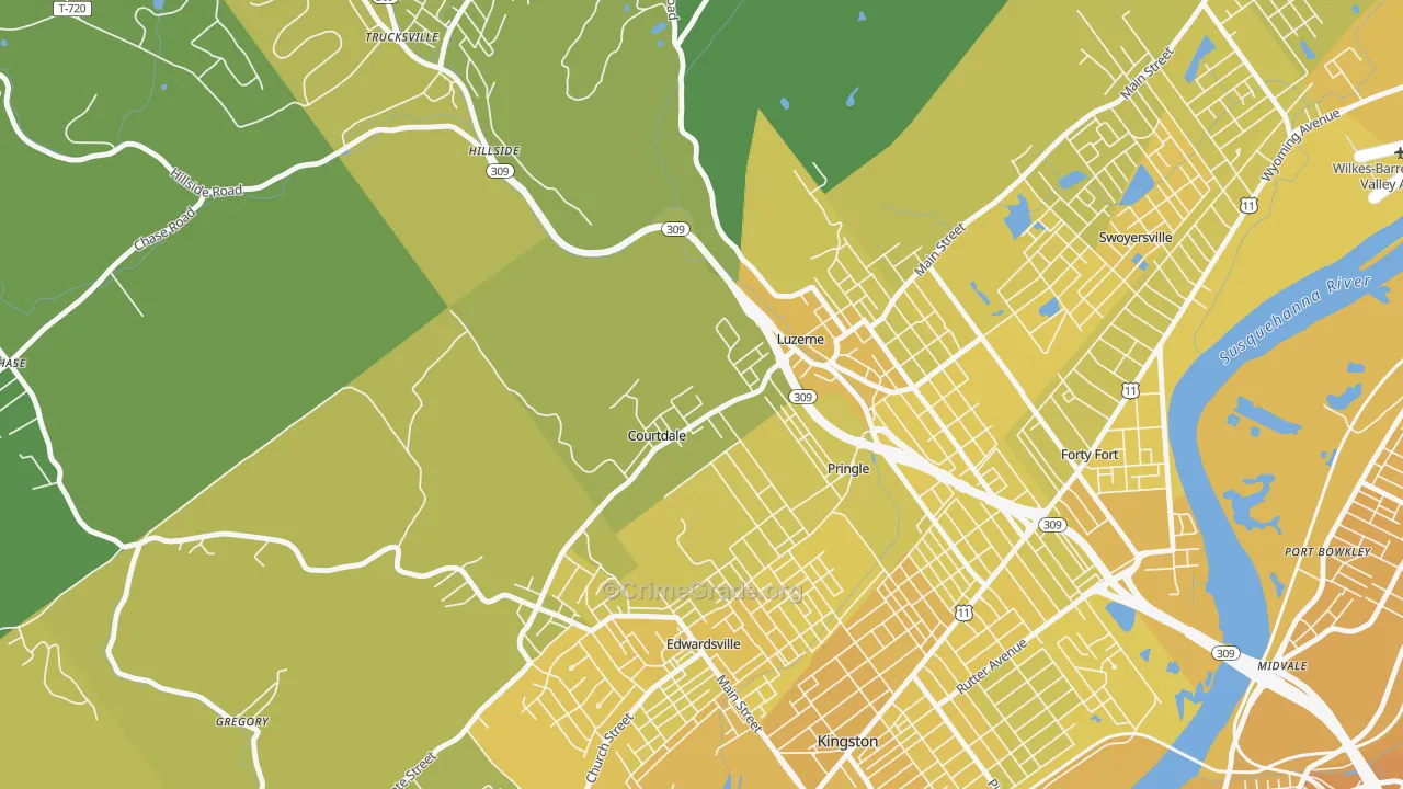 Courtdale, PA Map of Vehicle Theft Rates