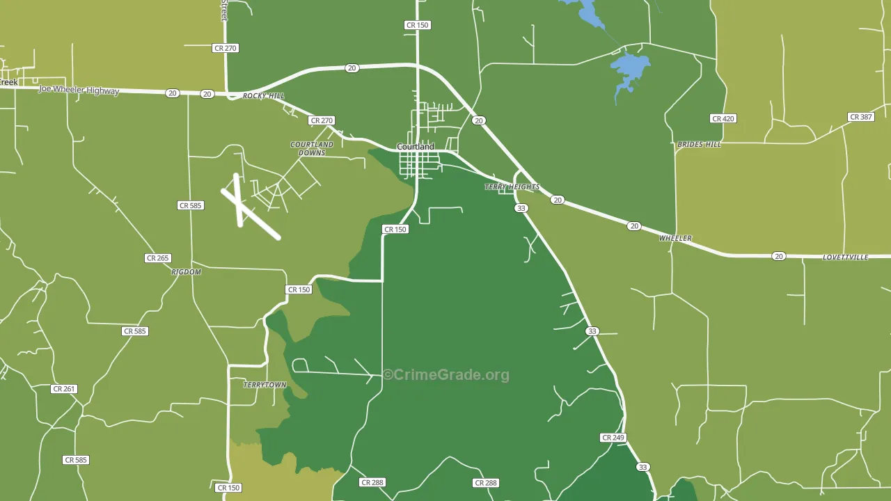 Courtland, AL Map of Vehicle Theft Rates