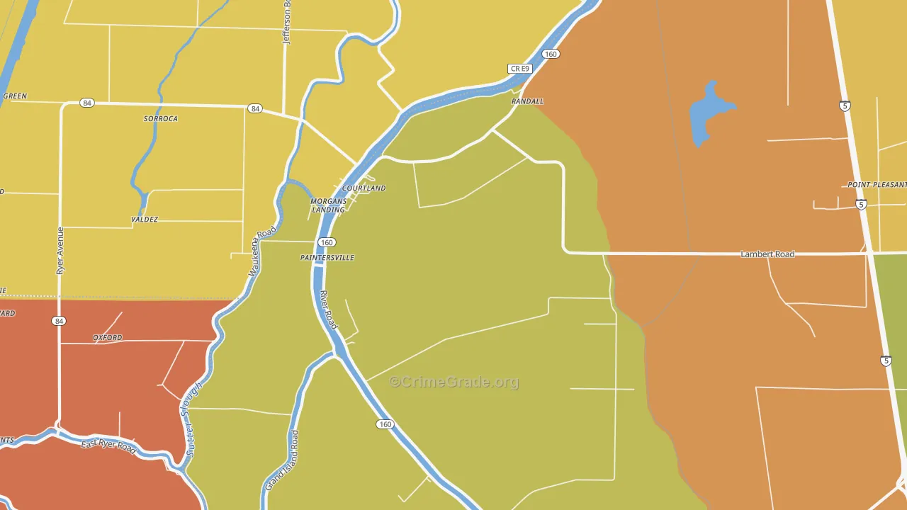 Courtland, CA Map of Vehicle Theft Rates