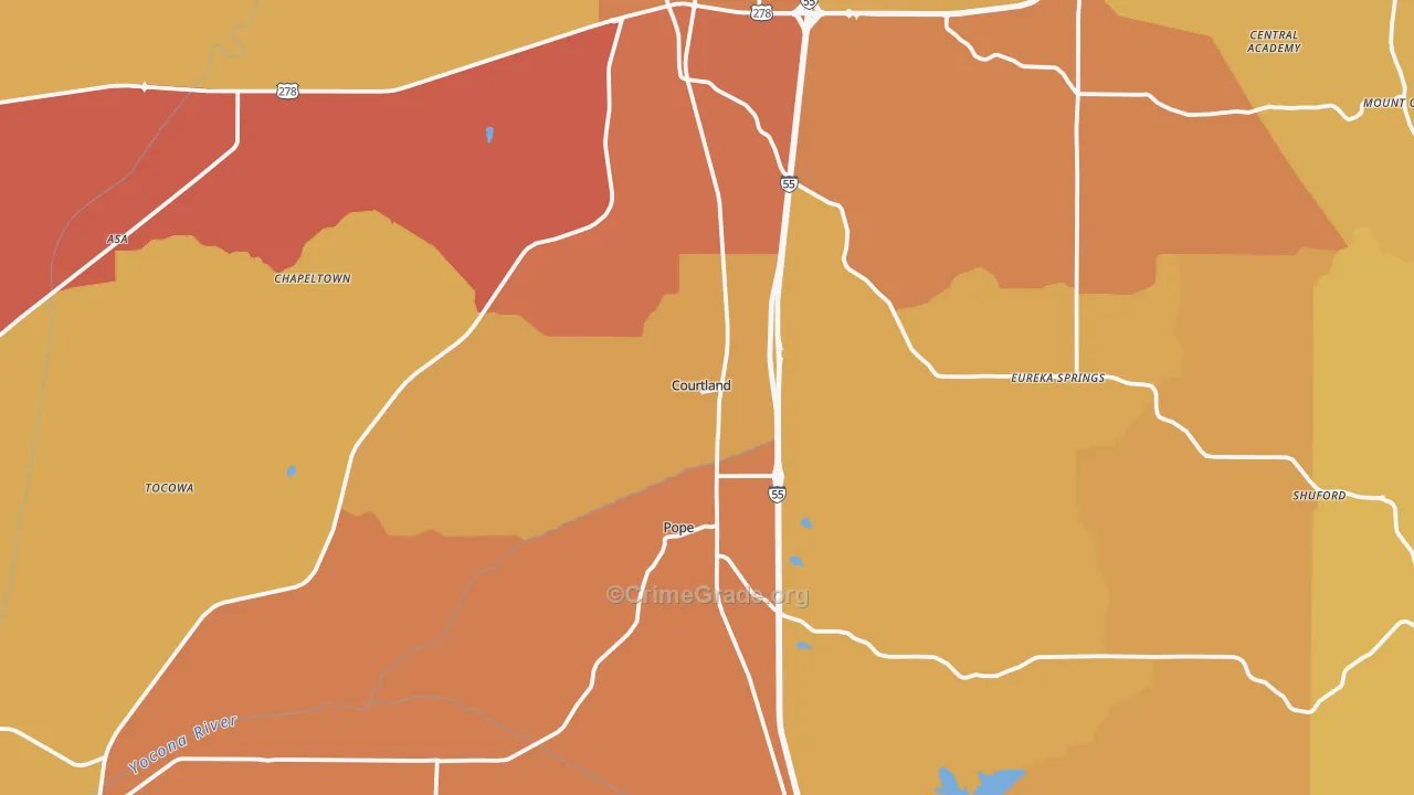 Courtland, MS Map of Vehicle Theft Rates