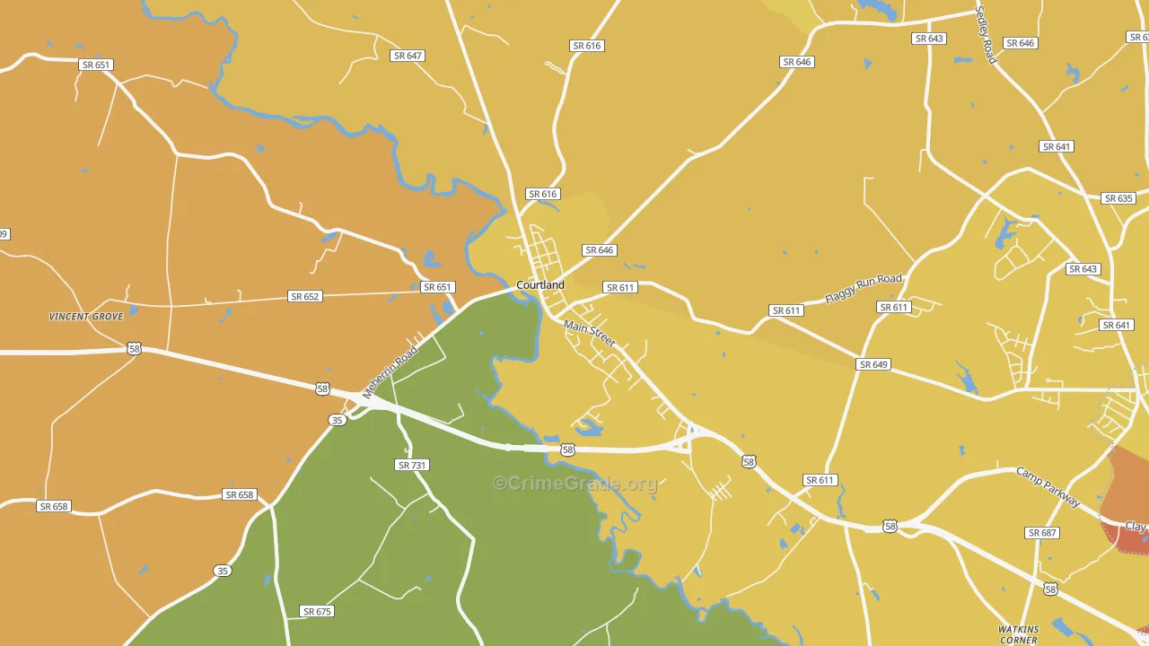 Courtland, VA Map of Vehicle Theft Rates