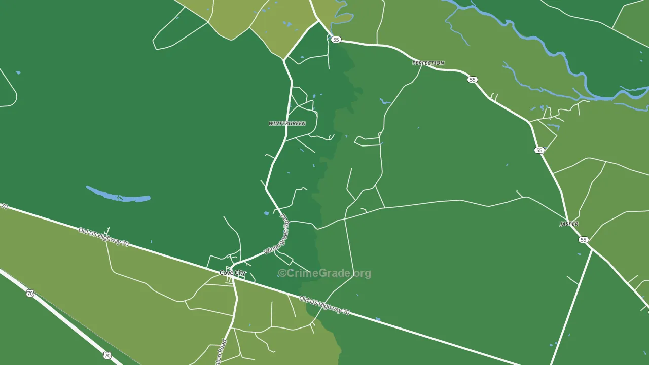 Cove City, NC Map of Vehicle Theft Rates