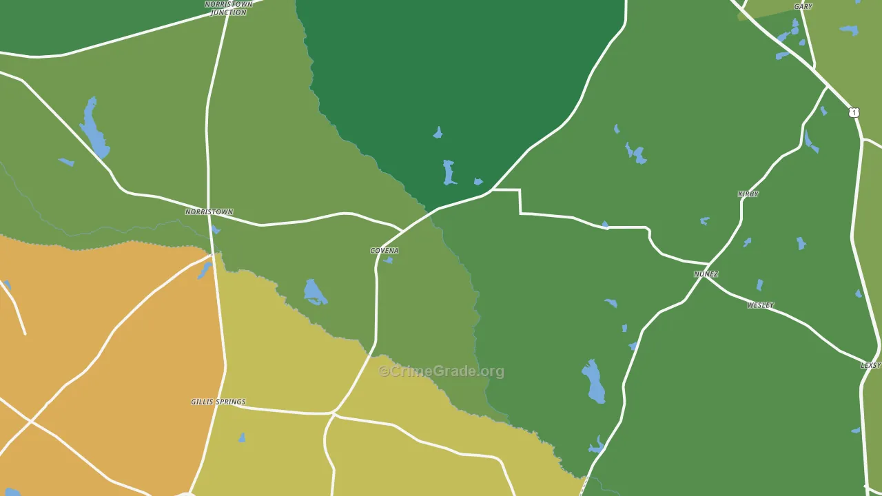 Covena, GA Map of Vehicle Theft Rates
