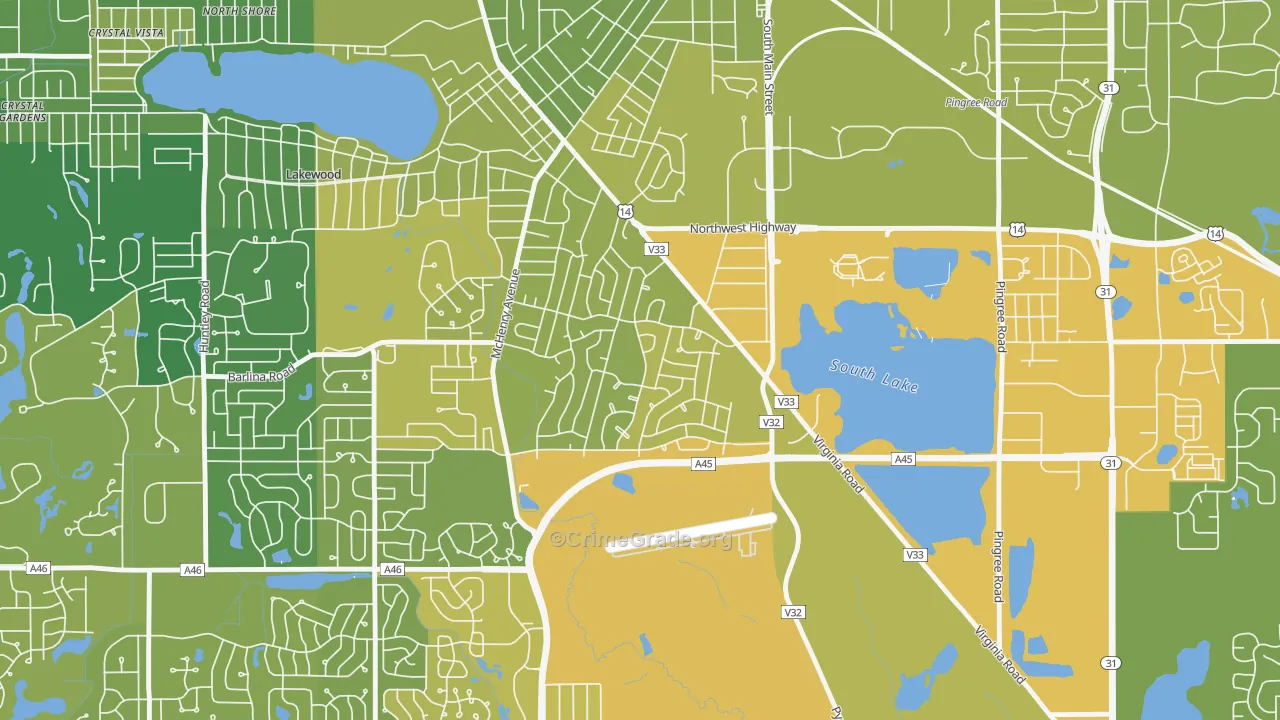 Coventry, Crystal Lake, IL Map of Vehicle Theft Rates